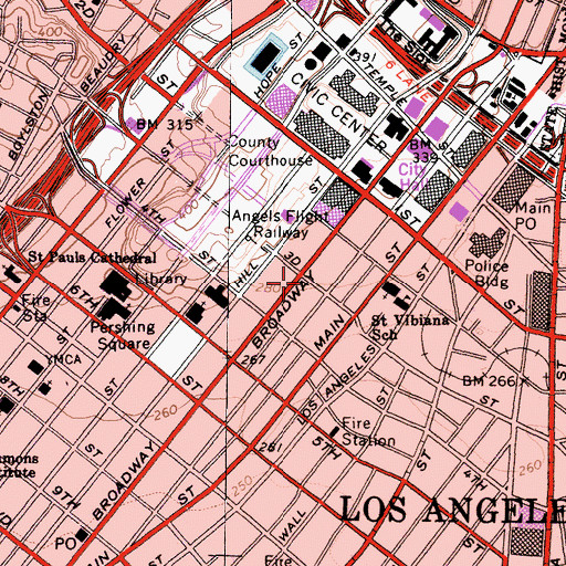 Topographic Map of Bradbury Building, CA