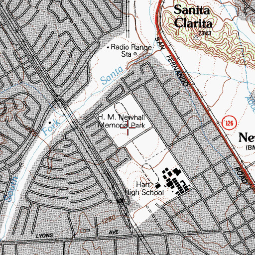 Topographic Map of Placerita Junior High School, CA