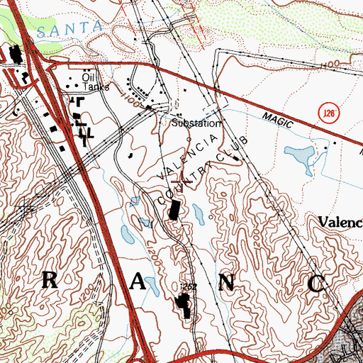Topographic Map of Valencia Country Club, CA