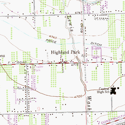 Topographic Map of Highland Park, CO