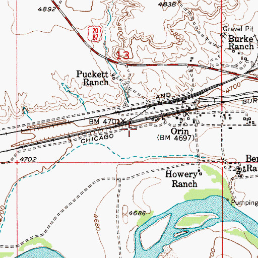 Topographic Map of Orin Junction Pit, WY