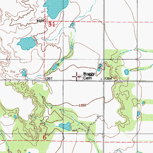 Topographic Map of Boggy Cemetery, OK