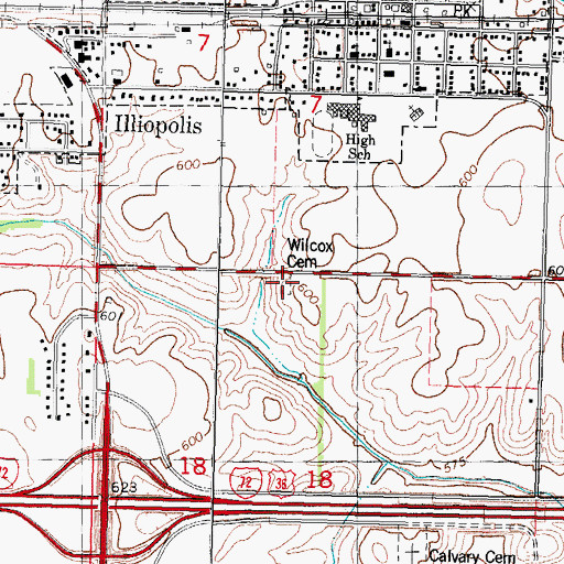 Topographic Map of Wilcox Cemetery, IL