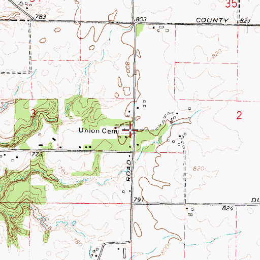 Topographic Map of Union Church (historical), IL