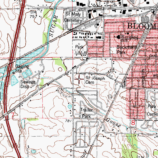 Topographic Map of Saint Joseph's Cemetery, IL