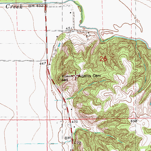 Topographic Map of Adams Family Cemetery, IL