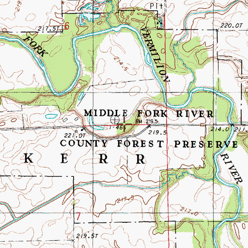 Topographic Map of Middle Fork River County Forest Preserve, IL