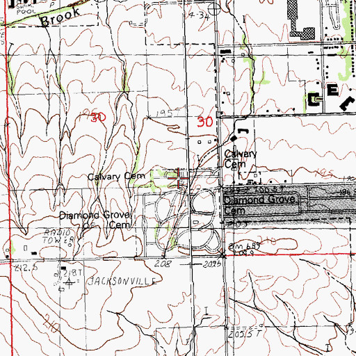 Topographic Map of Calvary Cemetery, IL