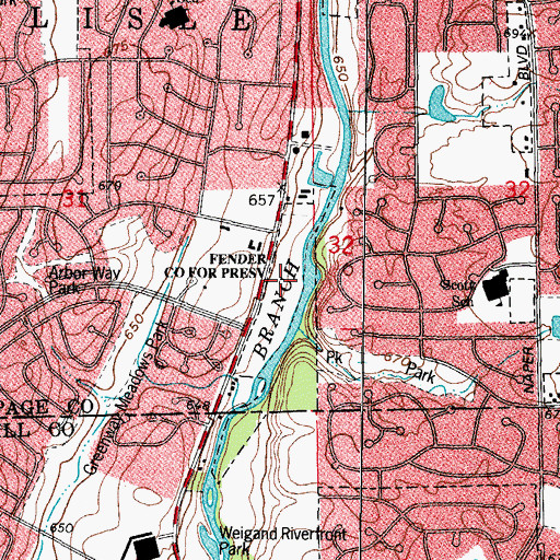 Topographic Map of Fender County Forest Preserve, IL