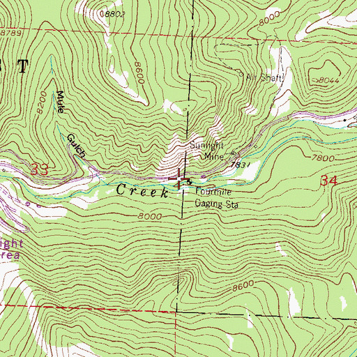 Topographic Map of Fourmile Gaging Station, CO