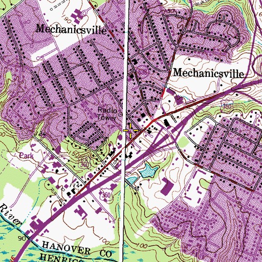 Topographic Map of Mechanicsville Post Office, VA