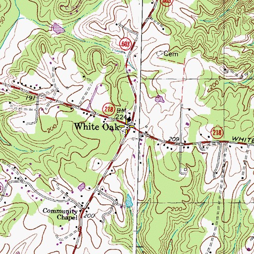 Topographic Map of White Oak Primitive Baptist Church, VA