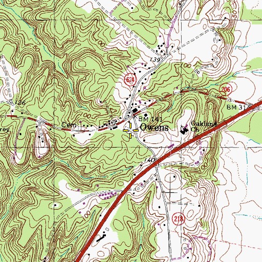 Topographic Map of Oakland Cemetery, VA