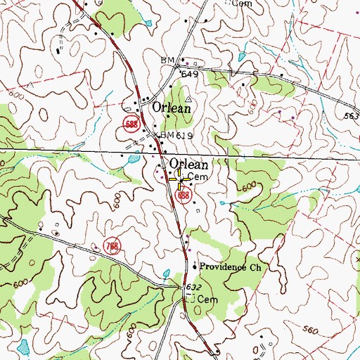 Topographic Map of Orlean Methodist Episcopal Church, VA