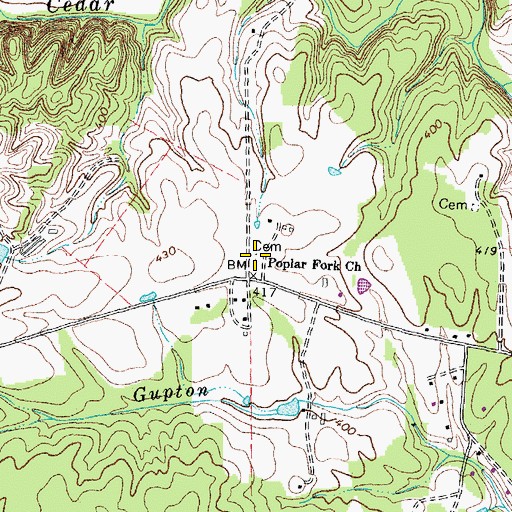 Topographic Map of Poplar Forks Cemetery, VA