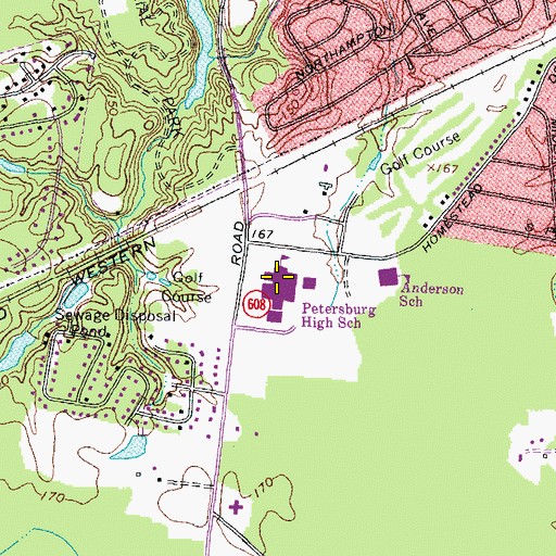 Topographic Map of Petersburg High School, VA