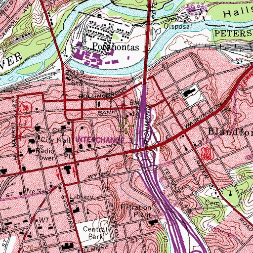 Topographic Map of Center Hill, VA