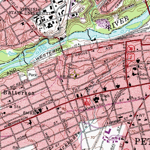 Topographic Map of High Street United Methodist Church, VA