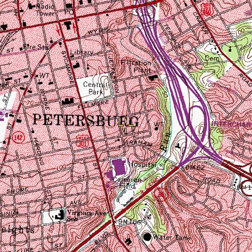 Topographic Map of Jefferson Street Park, VA