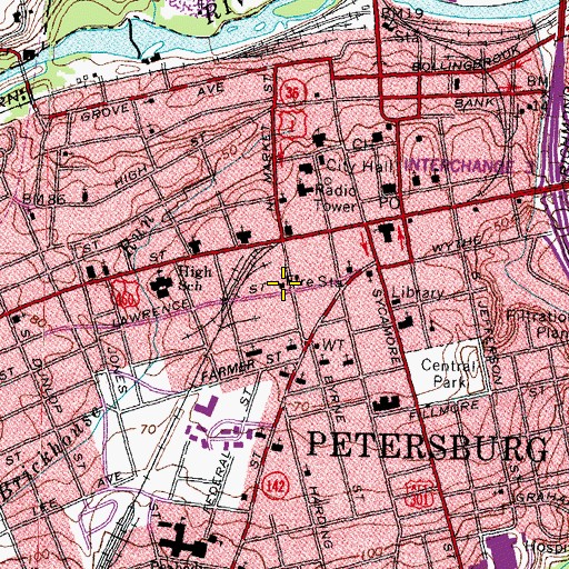 Topographic Map of Petersburg Fire Rescue and Emergency Services Station 2, VA