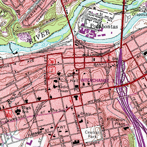 Topographic Map of Petersburg Courthouse Historic District, VA