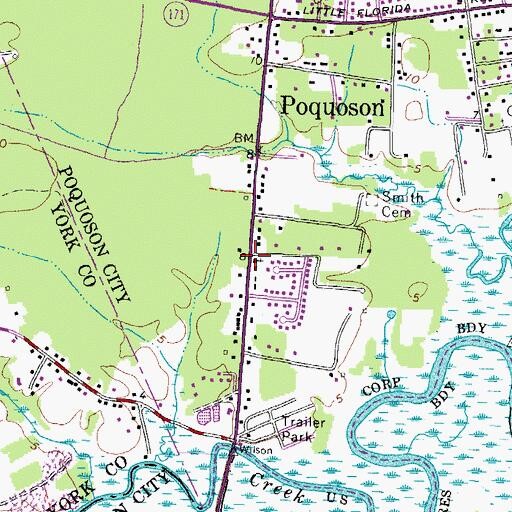Topographic Map of Poquoson Baptist Church, VA