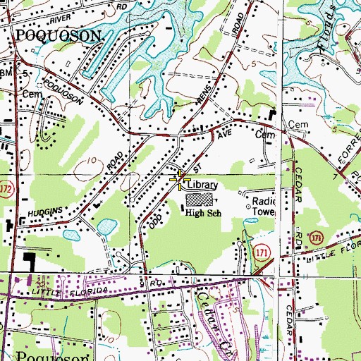 Topographic Map of Poquoson Public Library, VA