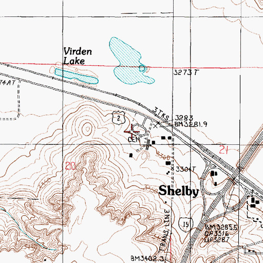 Topographic Map of Valley View Cemetery, MT