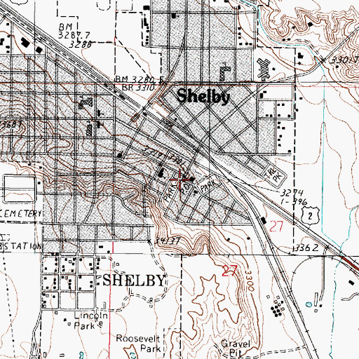 Topographic Map of Shelby Post Office, MT