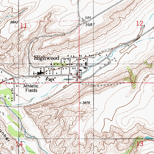 Topographic Map of Highwood (historical), MT