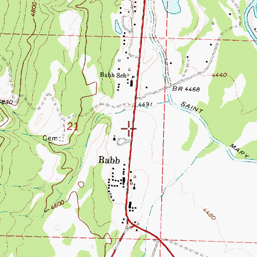 Topographic Map of Babb Post Office, MT