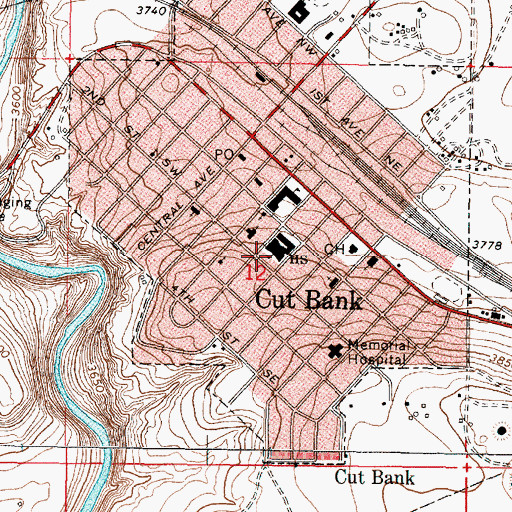 Topographic Map of Cut Bank High School, MT