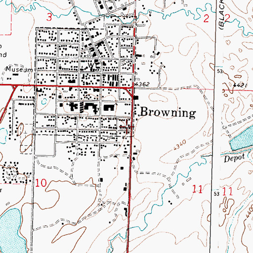 Topographic Map of Blackfeet Community College, MT