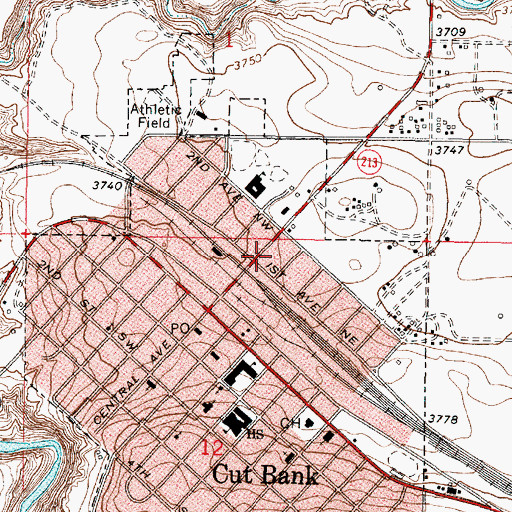 Topographic Map of Cut Bank Community Bible Church, MT