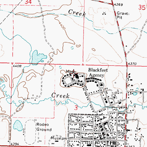 Topographic Map of Blackfeet Nursing Home, MT