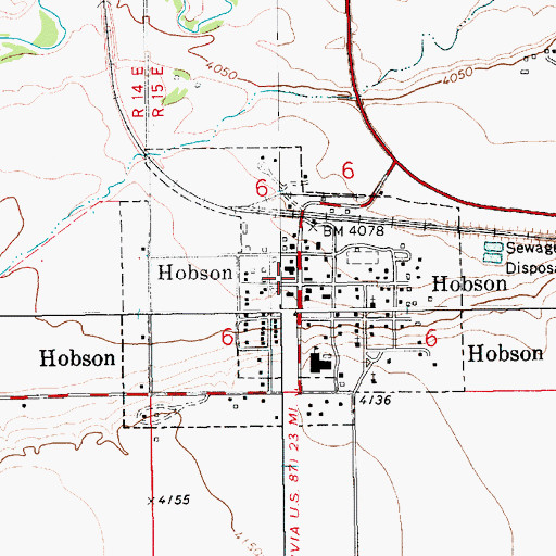 Topographic Map of Hobson Post Office, MT