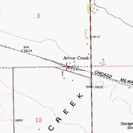 Topographic Map of Arrow Creek Post Office (historical), MT