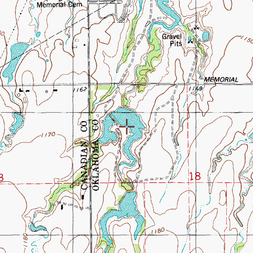 Topographic Map of Oknoname 13 Reservoir, OK