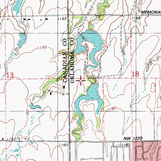 Topographic Map of Oknoname 14 Dam, OK