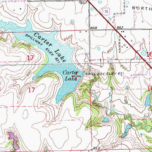 Topographic Map of Carter Lake Dam, OK