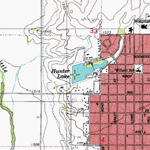 Topographic Map of Hunter Dam, OK