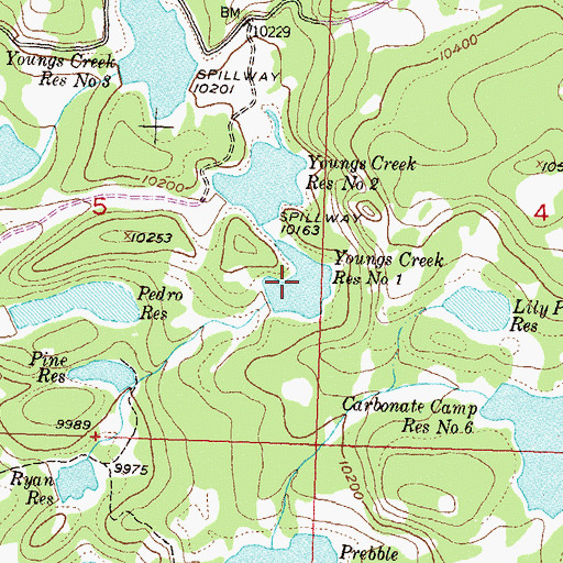 Topographic Map of Youngs Creek Reservoir Number 1, CO