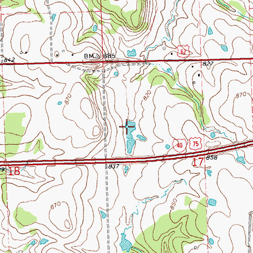 Topographic Map of Oknoname 111036 Reservoir, OK