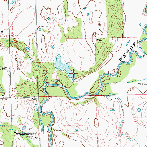 Topographic Map of Oknoname 063017 Reservoir, OK