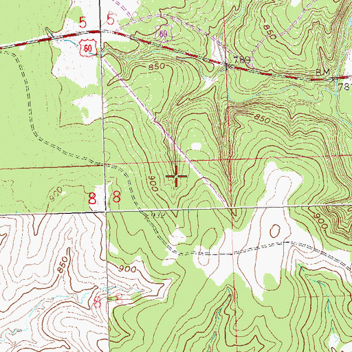 Topographic Map of Oknoname 113032 Dam, OK
