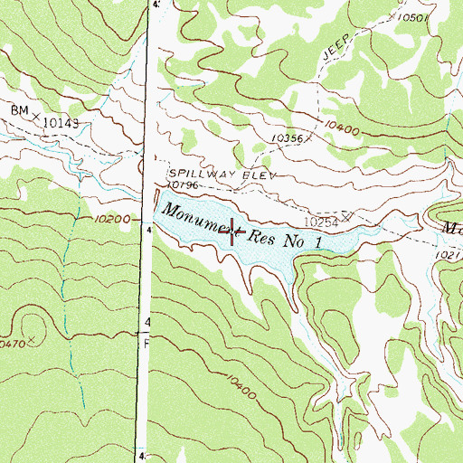 Topographic Map of Monument Reservoir Number 1, CO