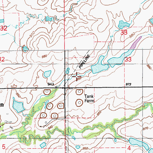 Topographic Map of Cow Creek Site 5 Reservoir, OK