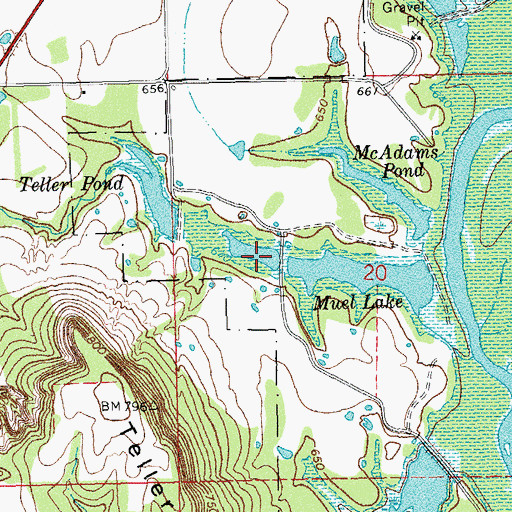 Topographic Map of Whiskey Creek Reservoir, OK