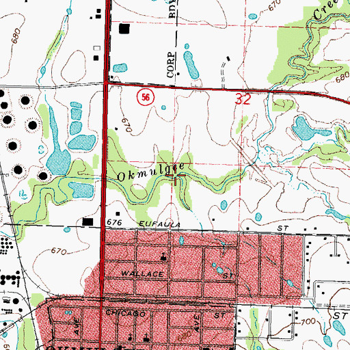 Topographic Map of Okmulgee Creek Site 2 Reservoir, OK