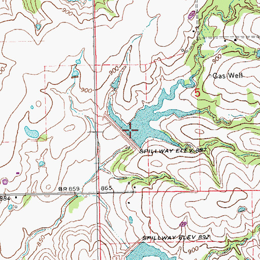 Topographic Map of Kickapoo Sandy Creek Site Bj1 Dam, OK